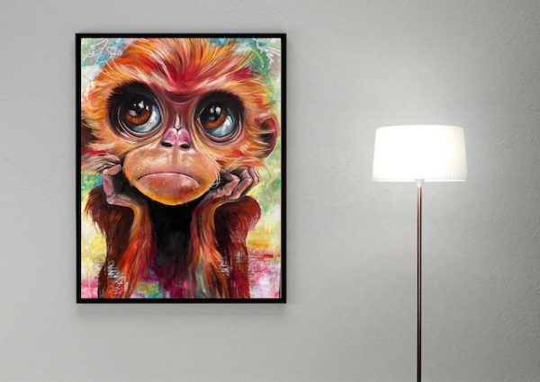 Orin the contemplative monkey – expressive canvas & framed prints.