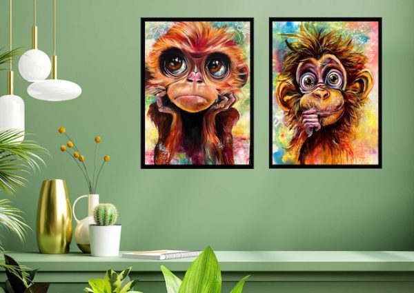 Orin the contemplative monkey – expressive canvas & framed prints.
