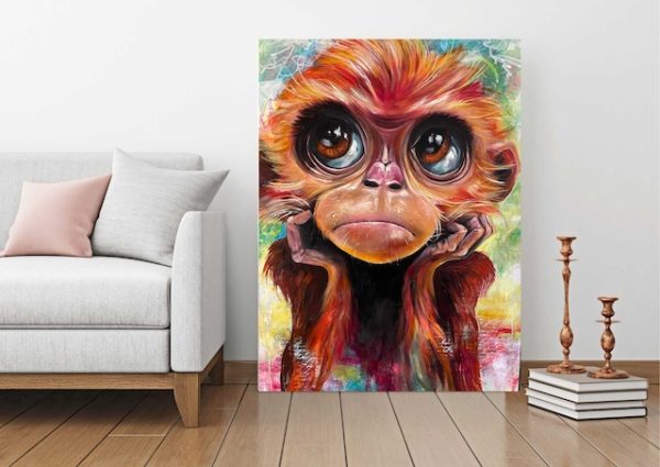 Orin the contemplative monkey – expressive canvas & framed prints.