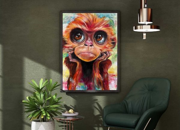 Orin the contemplative monkey – expressive canvas & framed prints.