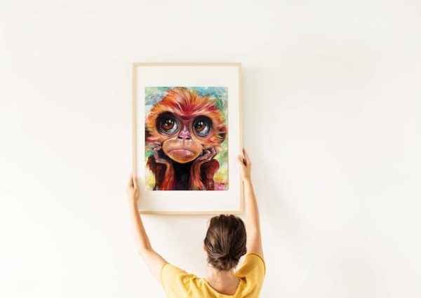 Orin the contemplative monkey – expressive canvas & framed prints.
