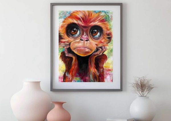 Orin the contemplative monkey – expressive canvas & framed prints.
