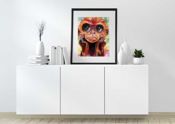 Orin the contemplative monkey – expressive canvas & framed prints.