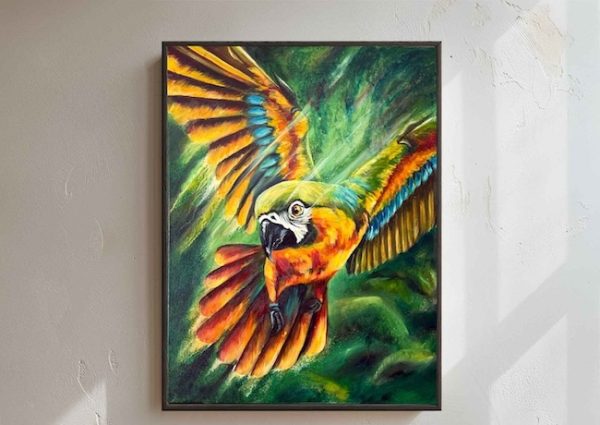Born to Soar – Original Parrot Painting in Oil and Acrylic - Image 3